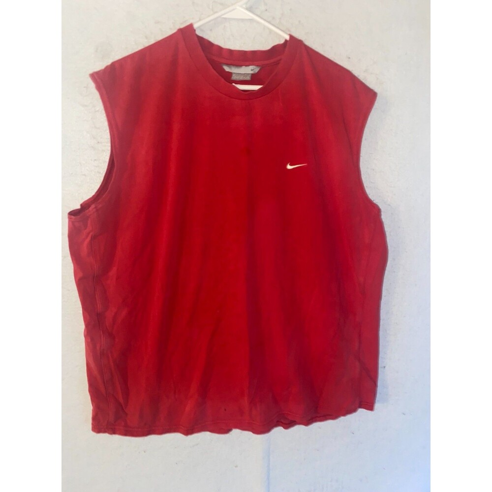 Vintage Nike Mens Shirt XL Crewneck Red Gray Tag Sleeveless Embroidered Swoosh